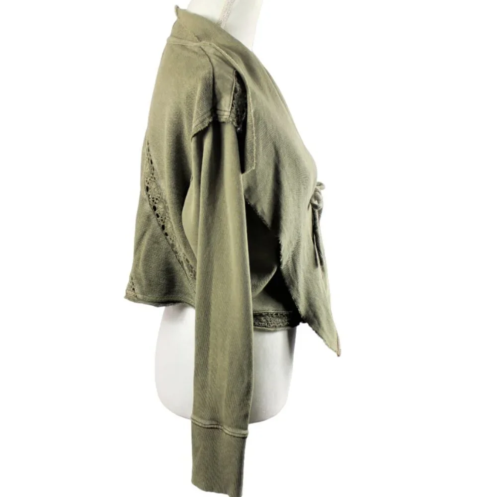 Free People Lost Cause Dolphin Wash Front Tie Cropped Cardigan Size XS